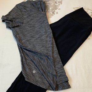 Cropped leggings and short-sleeved shirt.